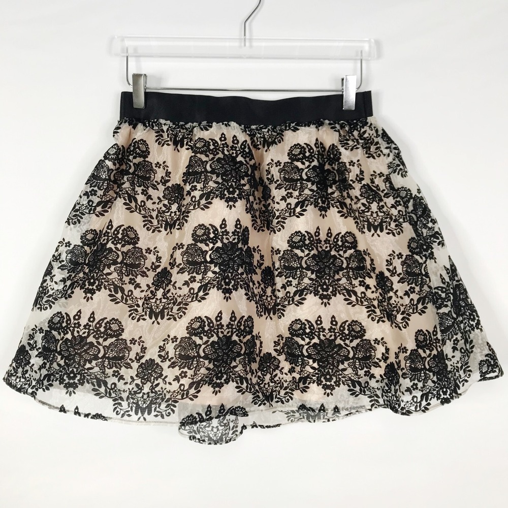 Express Skirt Women Medium Black Floral Velvet Burnout Overlay Mini Witchy Fairy